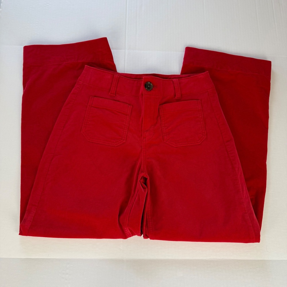 Talbots Red Corduroy Wide Leg Patch Pocket Pants High Rise Size 4 High Waist - Picture 9 of 11